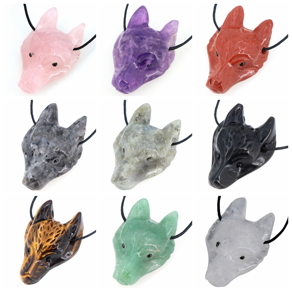 Wolf Jewelry & Watches Tampa - 40mm Wolf Head Stone Hanger Natuurlijke
