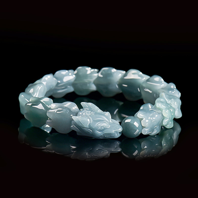 Jewelry & Watches Sp Z Oo Janów Lubelski - Blauwe Birmese Jadeïet Draak Armband Gesneden